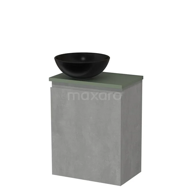 Countertop wash basin | 41 cm Light grey concrete Handleless front Matte black Ceramic wash basin Sage green Fronts TMK10-13807