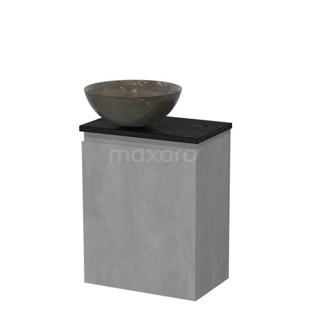 Toiletmeubel met waskom | 41 cm Lichtgrijs beton Greeploos front Blue stone Natuursteen waskom Zwart eiken blad TMK10-13817