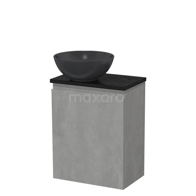 Toilet unit with countertop wash basin | 41 cm Light grey concrete Handleless front Matte black oak Quartz wash basin Black oak worktop TMK10-13818