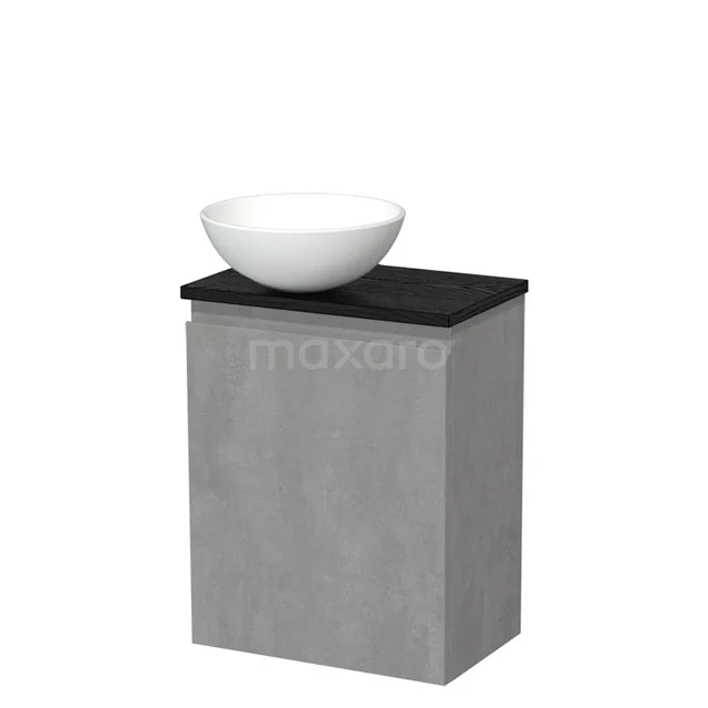 Toilet unit with countertop wash basin | 41 cm Light grey concrete Handleless front Matte white Ceramic worktop Black oak fronts TMK10-13819