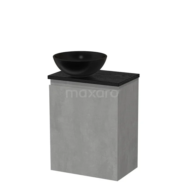 Toilet unit with countertop wash basin | 41 cm Light grey concrete Handleless front Matte black Ceramic worktop Black oak worktop TMK10-13820