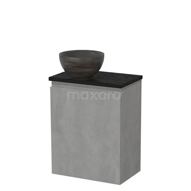 WC-Möbel mit Aufsatzwaschbecken | 41 cm Hellgrauer Beton Grifflose Front Blaustein Naturstein Aufsatzwaschbecken Schwarze Eiche TMK10-13822