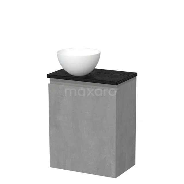 Toilet unit with countertop wash basin | 41 cm Light grey concrete Handleless front Matte white Solid surface wash basin Black oak fronts TMK10-13823