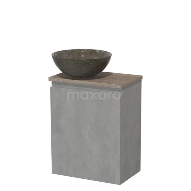 Toiletmeubel met waskom | 41 cm Lichtgrijs beton Greeploos front Blue stone Natuursteen waskom Eiken blad TMK10-13843