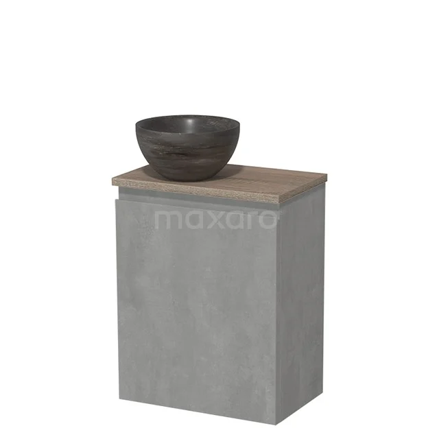 Toiletmeubel met waskom | 41 cm Lichtgrijs beton Greeploos front Blue stone Natuursteen waskom Eiken blad TMK10-13848