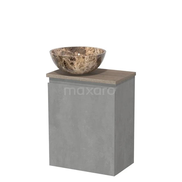 Toiletmeubel met waskom | 41 cm Lichtgrijs beton Greeploos front Dark emperador Natuursteen waskom Eiken blad TMK10-13852