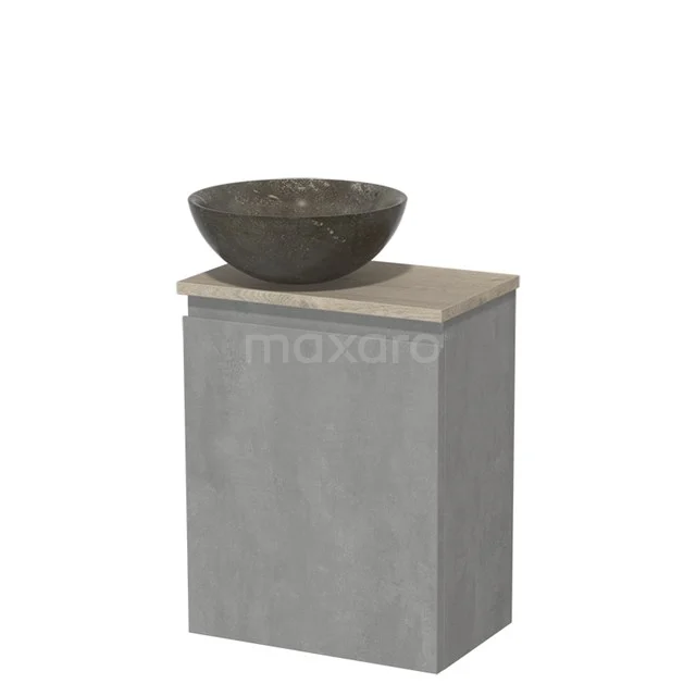 Toiletmeubel met waskom | 41 cm Lichtgrijs beton Greeploos front Blue stone Natuursteen waskom Lichtgrijs eiken blad TMK10-13856