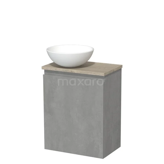 Toiletmeubel met waskom | 41 cm Lichtgrijs beton Greeploos front Mat wit Keramiek waskom Lichtgrijs eiken blad TMK10-13858