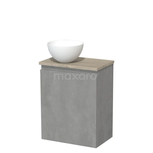 Toilet unit with countertop wash basin | 41 cm Light grey concrete Handleless front Matte white Solid surface wash basin Light grey oak worktop TMK10-13862
