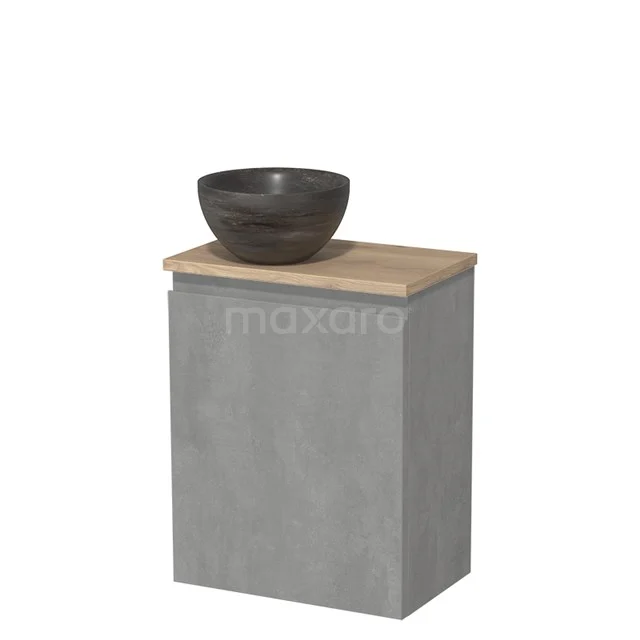 Toiletmeubel met waskom | 41 cm Lichtgrijs beton Greeploos front Blue stone Natuursteen waskom Lichtbruin eiken blad TMK10-13874