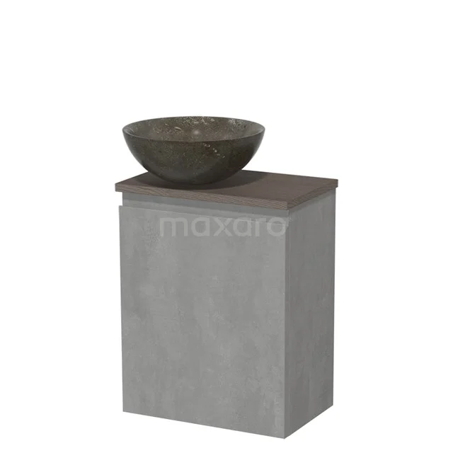 Toiletmeubel met waskom | 41 cm Lichtgrijs beton Greeploos front Blue stone Natuursteen waskom Donkerbruin eiken blad TMK10-13895