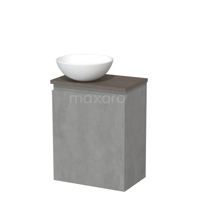Toilet unit with countertop wash basin | 41 cm Light grey concrete Handleless front Matte white Ceramic worktop Dark brown oak fronts TMK10-13897