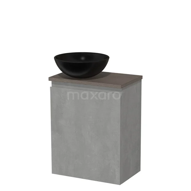 Toilet unit with countertop wash basin | 41 cm Light grey concrete Handleless front Matte black Ceramic worktop Dark brown oak worktop TMK10-13898