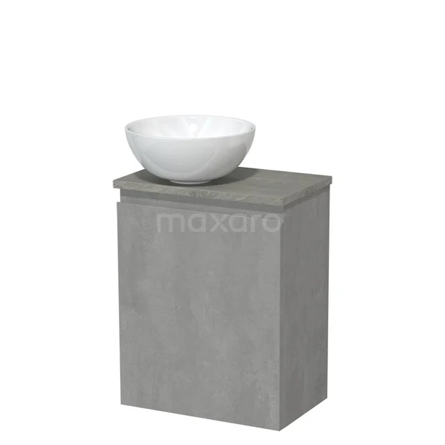 Toiletmeubel met waskom | 41 cm Lichtgrijs beton Greeploos front Hoogglans wit Keramiek waskom Grijs eiken blad TMK10-13905