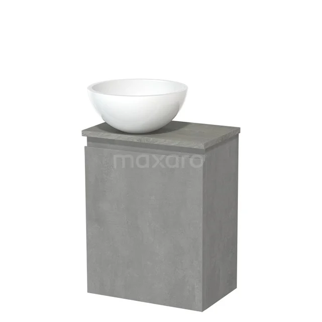 Toilet unit with countertop wash basin | 41 cm Light grey concrete Handleless front High-gloss white Mineral marble worktop Grey oak fronts TMK10-13907