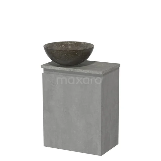 Toiletmeubel met waskom | 41 cm Lichtgrijs beton Greeploos front Blue stone Natuursteen waskom Grijs eiken blad TMK10-13908