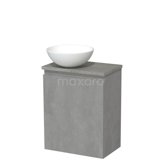 Toiletmeubel met waskom | 41 cm Lichtgrijs beton Greeploos front Mat wit Keramiek waskom Grijs eiken blad TMK10-13910