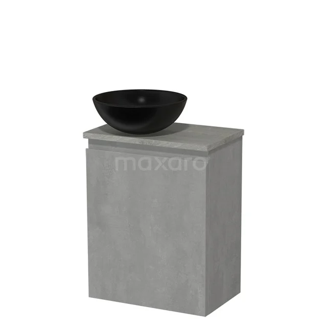 Toilet unit with countertop wash basin | 41 cm Light grey concrete Handleless front Matte black Ceramic worktop Grey oak worktop TMK10-13911
