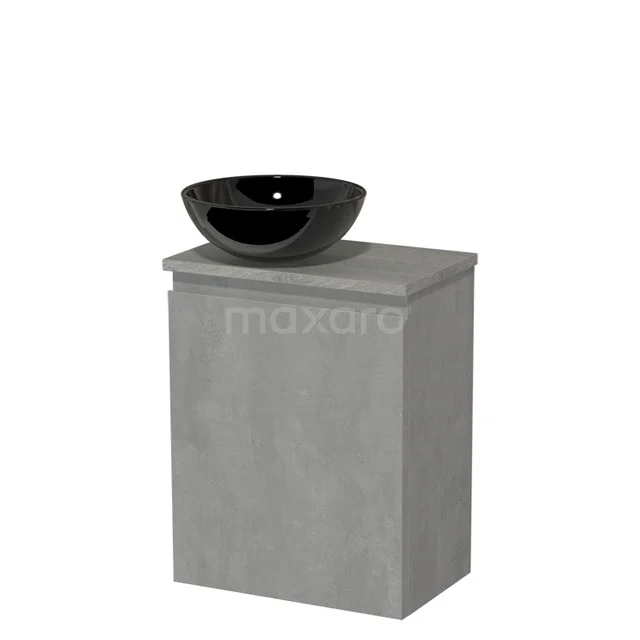 Toiletmeubel met waskom | 41 cm Lichtgrijs beton Greeploos front Hoogglans zwart Keramiek waskom Grijs eiken blad TMK10-13912