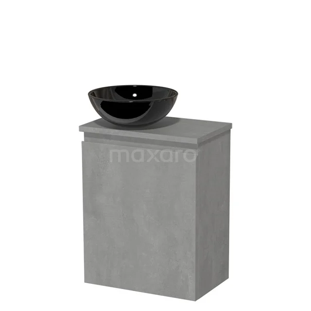 Toilet unit with countertop wash basin | 41 cm Light grey concrete Handleless front High-gloss black Ceramic basin Light grey concrete worktop TMK10-13918