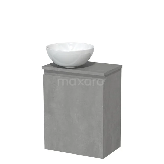 Toiletmeubel met waskom | 41 cm Lichtgrijs beton Greeploos front Hoogglans wit Keramiek waskom Lichtgrijs beton blad TMK10-13921