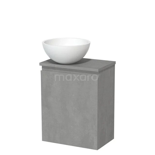 Toiletmeubel met waskom | 41 cm Lichtgrijs beton Greeploos front Mat wit Solid surface waskom Lichtgrijs beton blad TMK10-13922