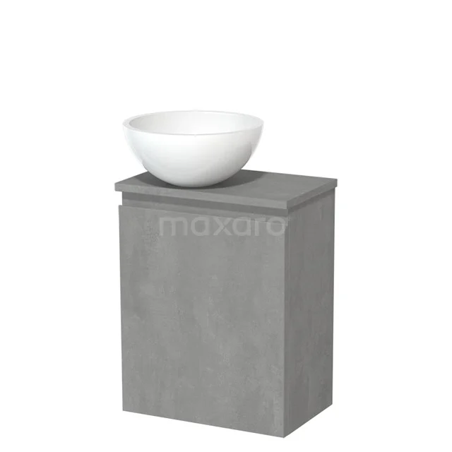 Toiletmeubel met waskom | 41 cm Lichtgrijs beton Greeploos front Hoogglans wit Mineraalmarmer waskom Lichtgrijs beton blad TMK10-13923