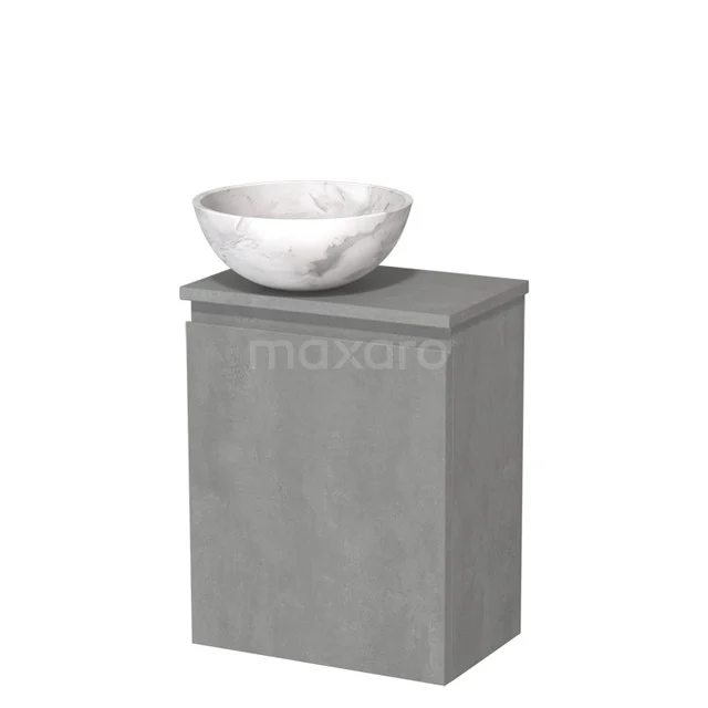 Toiletmeubel met waskom | 41 cm Lichtgrijs beton Greeploos front Wit marmer Natuursteen waskom Lichtgrijs beton blad TMK10-13930