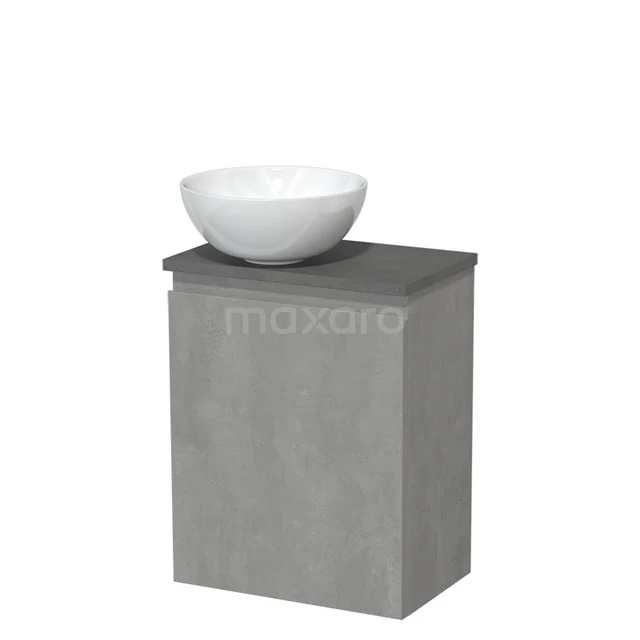 Toiletmeubel met waskom | 41 cm Lichtgrijs beton Greeploos front Hoogglans wit Keramiek waskom Donkergrijs beton blad TMK10-13932