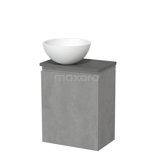 Toiletmeubel met waskom | 41 cm Lichtgrijs beton Greeploos front Mat wit Solid surface waskom Donkergrijs beton blad TMK10-13933