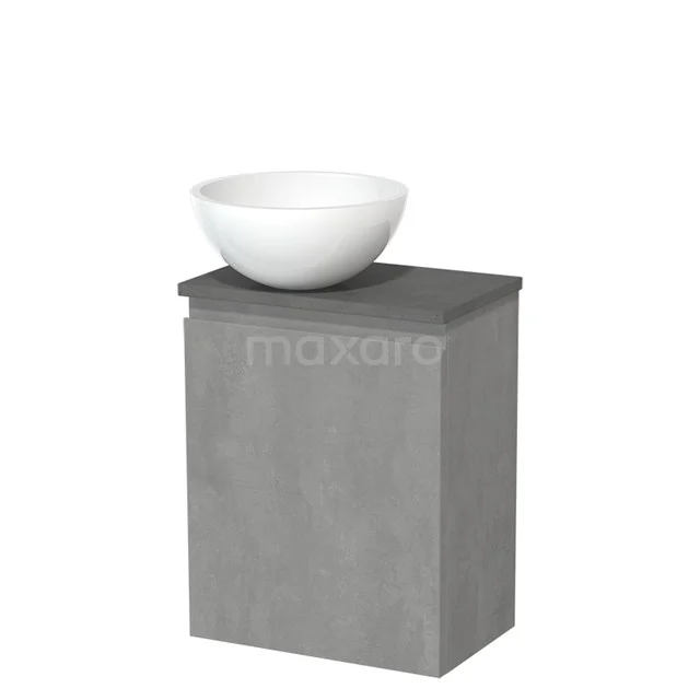 Toiletmeubel met waskom | 41 cm Lichtgrijs beton Greeploos front Hoogglans wit Mineraalmarmer waskom Donkergrijs beton blad TMK10-13934