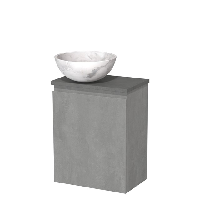 Toiletmeubel met waskom | 41 cm Lichtgrijs beton Greeploos front Wit marmer Natuursteen waskom Donkergrijs beton blad TMK10-13943