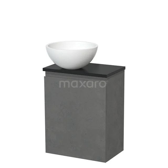 Toilet unit with countertop wash basin | 41 cm Dark grey concrete Handleless front Matte white Solid surface wash basin Matte black worktop TMK10-13946