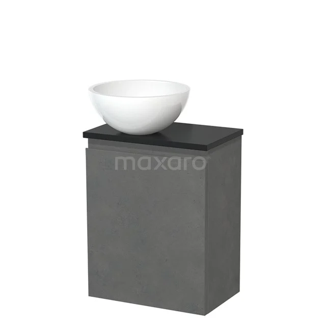 WC-Möbel mit Aufsatzwaschbecken | 41 cm Dunkelgrauer Beton Grifflose Front Hochglanz Weiß Mineralguss Aufsatzwaschbecken Matt Schwarz Platte TMK10-13947 WC-Möbel mit Aufsatzwaschbecken | 41 cm Dunkelgrauer Beton Grifflose Front Hochglanz Weiß Mineralguss Aufsatzwaschbecken Matt Schwarz Platte TMK10-13947