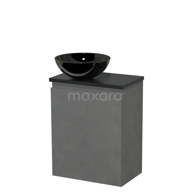 Countertop wash basin | 41 cm Dark grey concrete Handleless front High-gloss black Ceramic worktop Matte black Fronts TMK10-13952