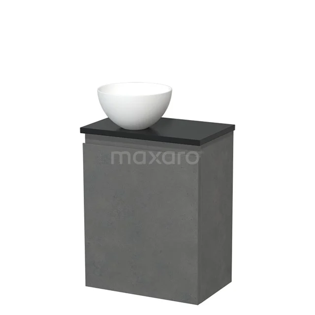 Toilet unit with countertop wash basin | 41 cm Dark grey concrete Handleless front Matte white Solid surface wash basin Matte black worktop TMK10-13954
