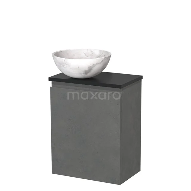 Toiletmeubel met waskom | 41 cm Donkergrijs beton Greeploos front Wit marmer Natuursteen waskom Mat zwart blad TMK10-13956