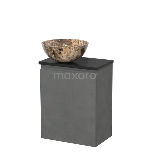 Toilet unit with countertop wash basin | 41 cm Dark grey concrete Handleless front Dark emperador Natural stone basin Matte black worktop TMK10-13957
