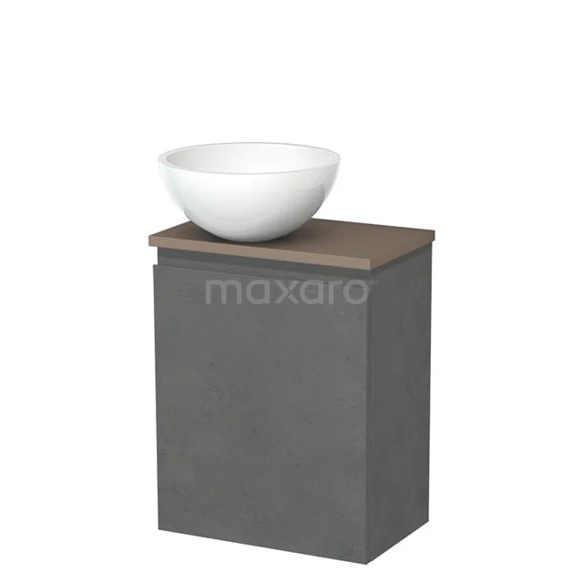 Toiletmeubel met waskom | 41 cm Donkergrijs beton Greeploos front Hoogglans wit Mineraalmarmer waskom Taupe blad TMK10-13960