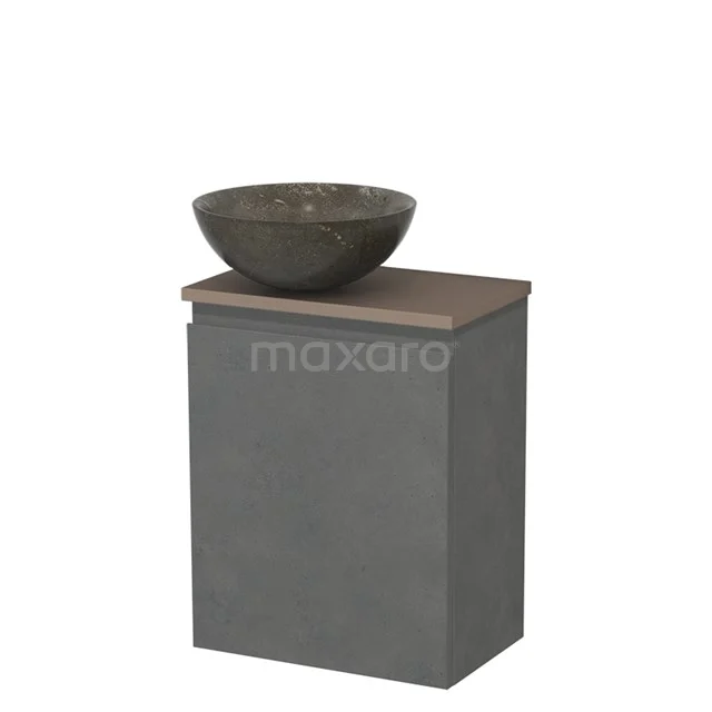 Toiletmeubel met waskom | 41 cm Donkergrijs beton Greeploos front Blue stone Natuursteen waskom Taupe blad TMK10-13961