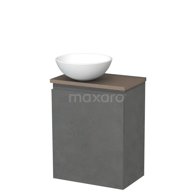 Toilet unit with countertop wash basin | 41 cm Dark grey concrete Handleless front Matte white Ceramic wash basin Taupe worktop TMK10-13963