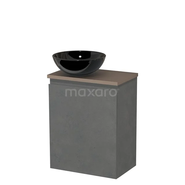 Toiletmeubel met waskom | 41 cm Donkergrijs beton Greeploos front Hoogglans zwart Keramiek waskom Taupe blad TMK10-13965