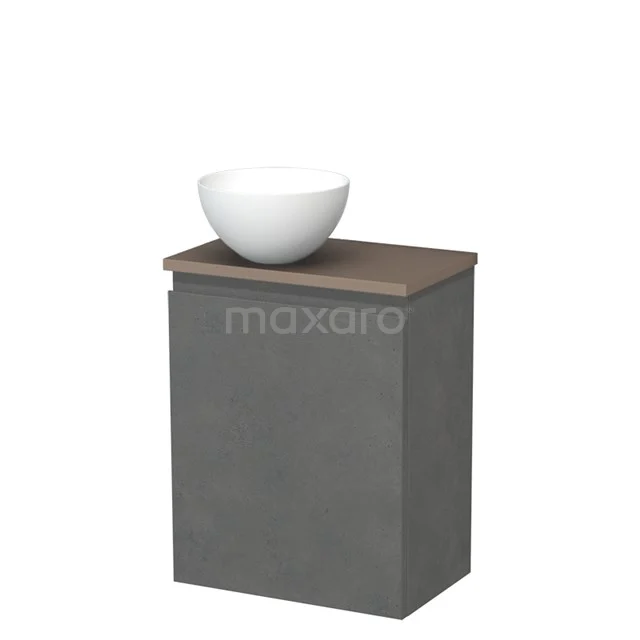 Toilet unit with countertop wash basin | 41 cm Dark grey concrete Handleless front Matte white Solid surface wash basin Taupe worktop TMK10-13967