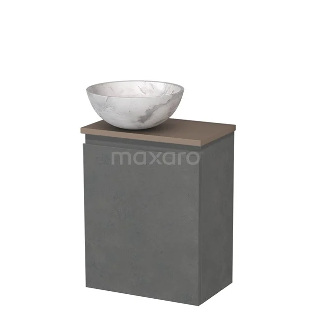 Toilet unit with countertop wash basin | 41 cm Dark grey concrete Handleless front White marble Natural stone worktop Taupe fronts TMK10-13969