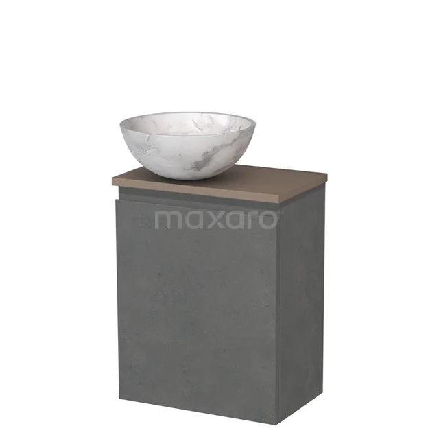Toiletmeubel met waskom | 41 cm Donkergrijs beton Greeploos front Wit marmer Natuursteen waskom Taupe blad TMK10-13969