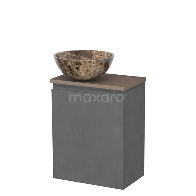 Toilet unit with countertop wash basin | 41 cm Dark grey concrete Handleless front Dark emperador Natural stone worktop Taupe fronts TMK10-13970