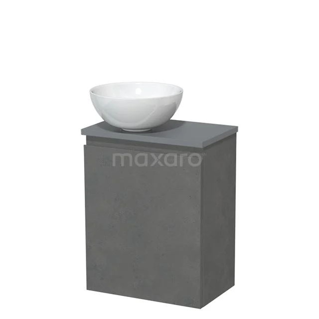 Toiletmeubel met waskom | 41 cm Donkergrijs beton Greeploos front Hoogglans wit Keramiek waskom Middengrijs blad TMK10-13971