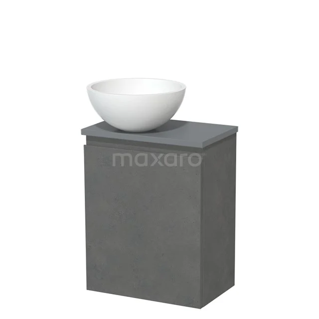 Toilet unit with countertop wash basin | 41 cm Dark grey concrete Handleless front Matte white Solid surface wash basin Mid grey worktop TMK10-13972