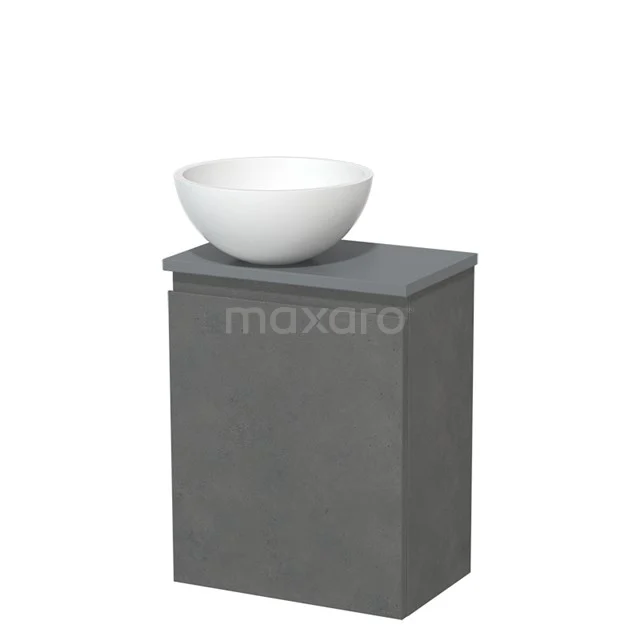 Toiletmeubel met waskom | 41 cm Donkergrijs beton Greeploos front Mat wit Solid surface waskom Middengrijs blad TMK10-13972