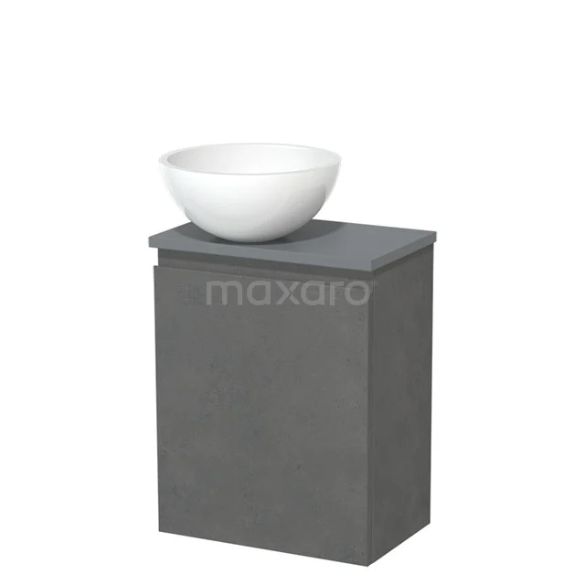 Toilet unit with countertop wash basin | 41 cm Dark grey concrete Handleless front High-gloss white Mineral marble basin Mid grey concrete fronts TMK10-13973
